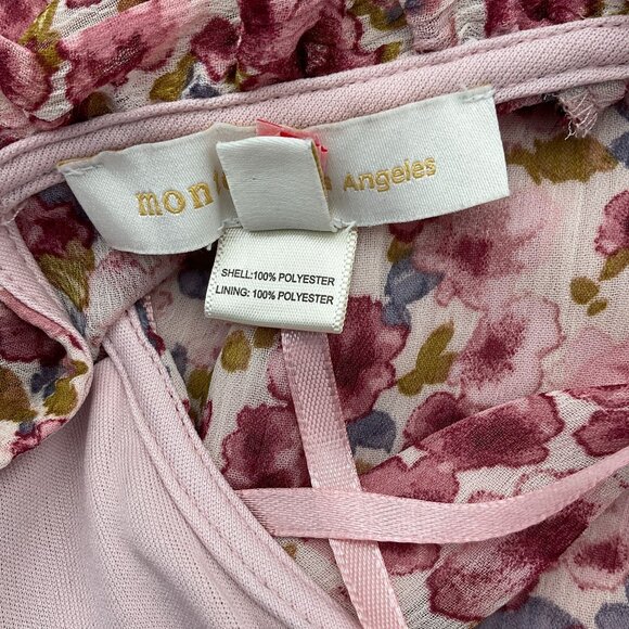 Monteau Sleeveless Pink Floral Ruffled Tiered High Neck Dress Keyhole Back XS - Picture 6 of 8